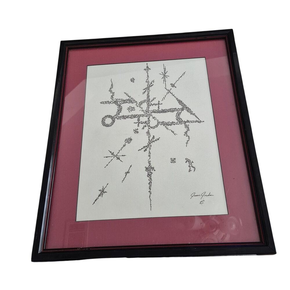 Signed Jason Jordan Ink Drawing Abstract Cybersigilism Art 15x18 Framed OOAK‎